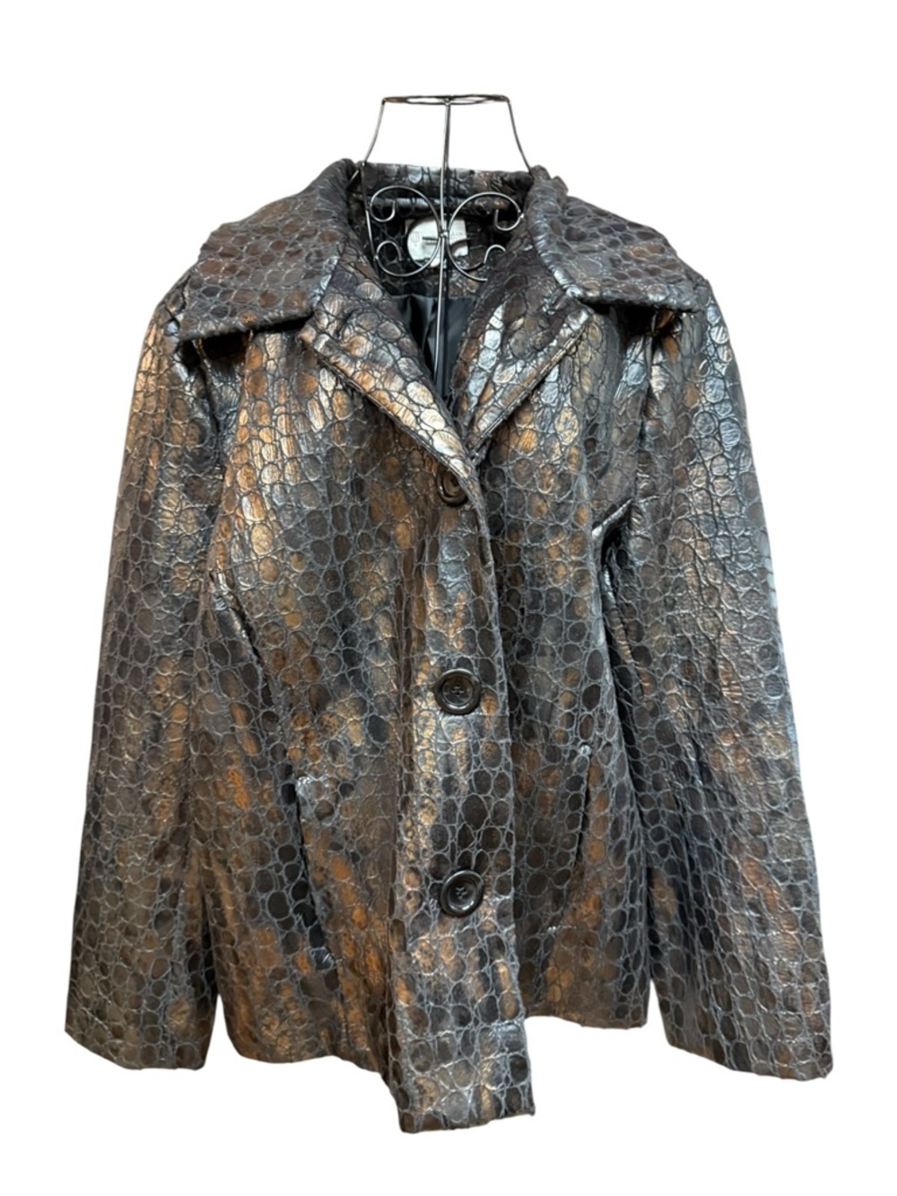erin london Metallic Bronze Textured Black Button-Front Jacket